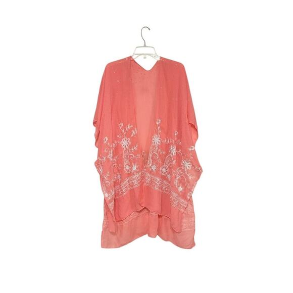 Jessica McClintock Other - Jessica McClintock Floral Kimono Top Women OS Pink Embroidered Boho Cottage